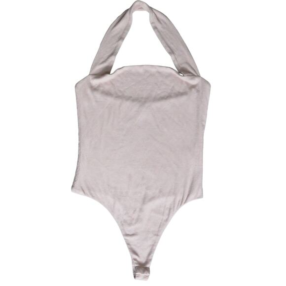 Source Unknown Tops - Superdown Bodysuit Halter Ribbed Stretch Open Back Top, Lined, Womens M, Taupe
